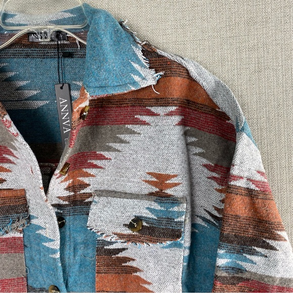 Aztec Shacket Turquoise Boho Western Jacket - Picture 6 of 11